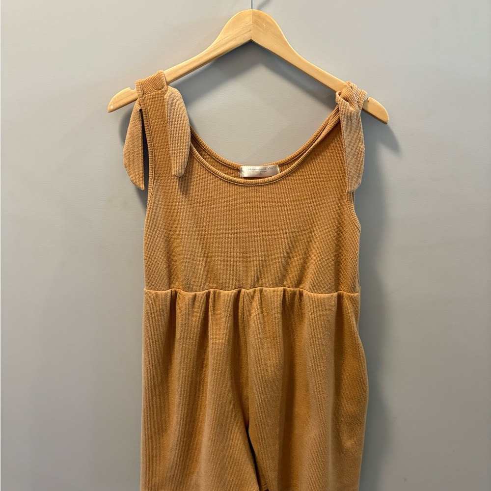 Tan Sleeveless Jumpsuit with Tie Straps